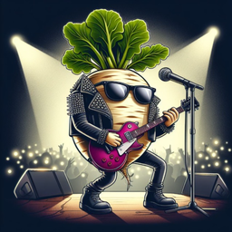 Rock turnip mascot on stage — Canto del Nabo karaoke software mascot